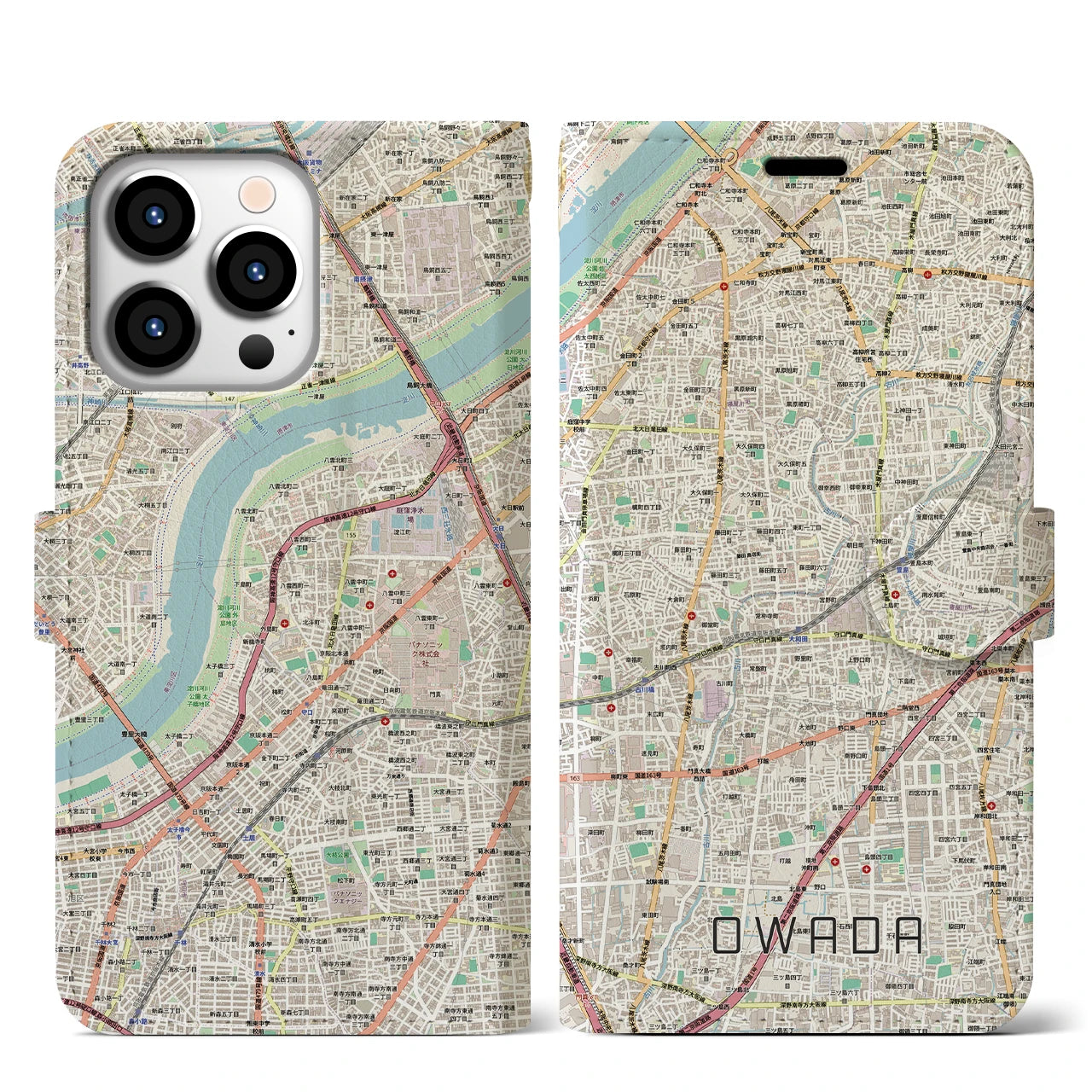 【大和田（大阪府）】地図柄iPhoneケース（手帳タイプ）
