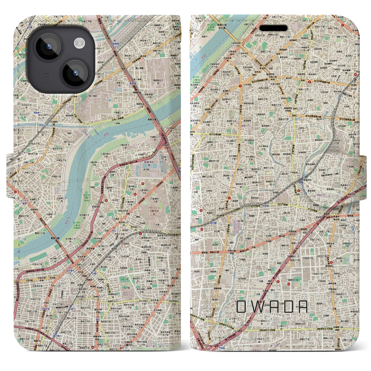 【大和田（大阪府）】地図柄iPhoneケース（手帳タイプ）