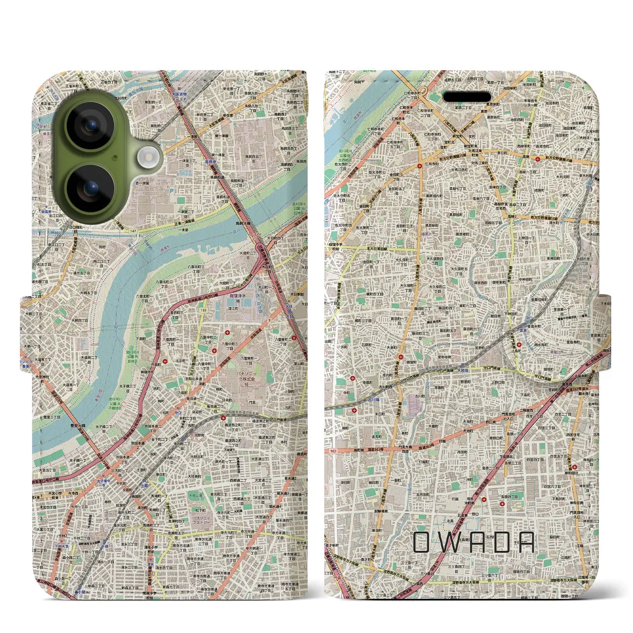 【大和田（大阪府）】地図柄iPhoneケース（手帳タイプ）モノトーン・iPhone 17 Pro Max 用