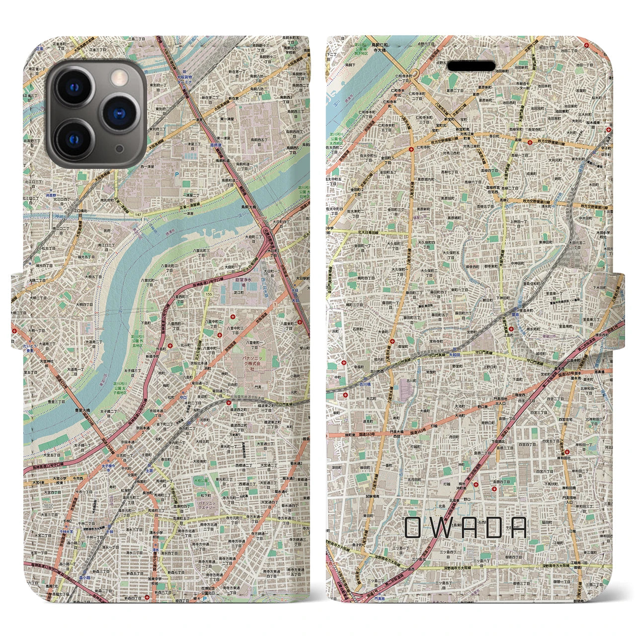 【大和田（大阪府）】地図柄iPhoneケース（手帳タイプ）