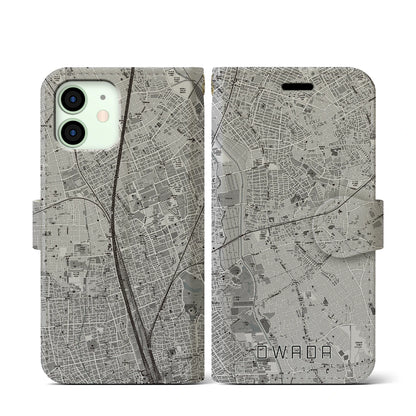 【大和田（埼玉県）】地図柄iPhoneケース（手帳タイプ）モノトーン・iPhone 12 mini 用