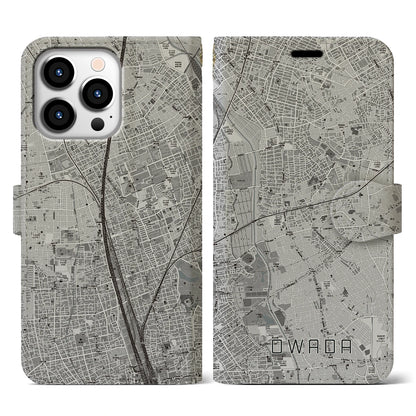 【大和田（埼玉県）】地図柄iPhoneケース（手帳タイプ）モノトーン・iPhone 13 Pro 用