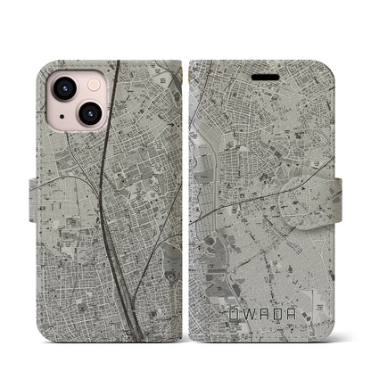 【大和田（埼玉県）】地図柄iPhoneケース（手帳タイプ）モノトーン・iPhone 13 mini 用