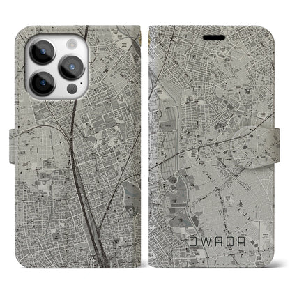 【大和田（埼玉県）】地図柄iPhoneケース（手帳タイプ）モノトーン・iPhone 14 Pro 用