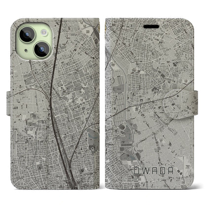 【大和田（埼玉県）】地図柄iPhoneケース（手帳タイプ）モノトーン・iPhone 15 用