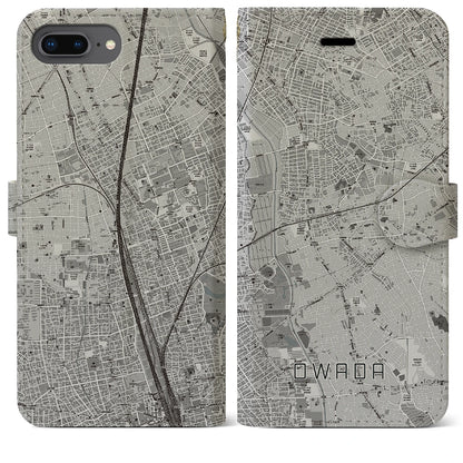【大和田（埼玉県）】地図柄iPhoneケース（手帳タイプ）モノトーン・iPhone 8Plus /7Plus / 6sPlus / 6Plus 用