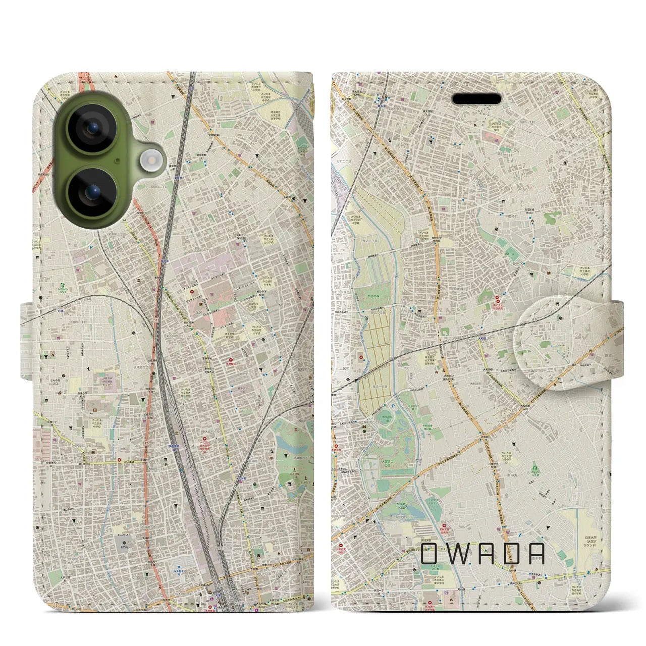 【大和田（埼玉県）】地図柄iPhoneケース（手帳タイプ）