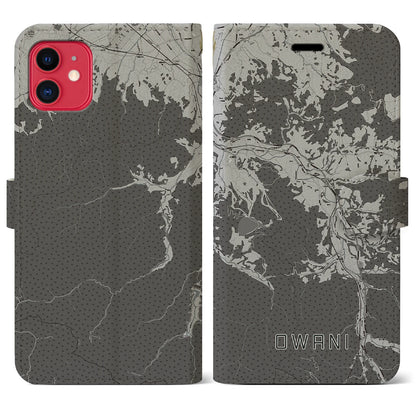 【大鰐（青森県）】地図柄iPhoneケース（手帳タイプ）モノトーン・iPhone 11 用