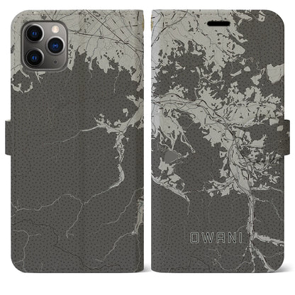 【大鰐（青森県）】地図柄iPhoneケース（手帳タイプ）モノトーン・iPhone 11 Pro Max 用