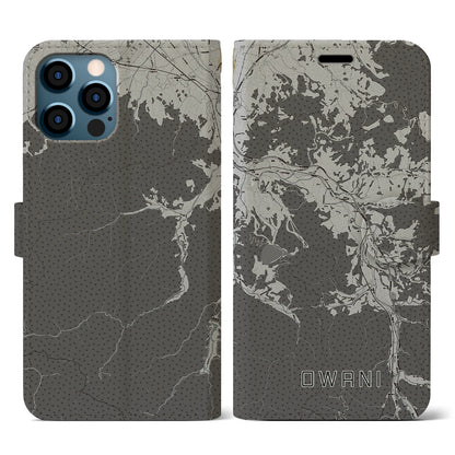 【大鰐（青森県）】地図柄iPhoneケース（手帳タイプ）モノトーン・iPhone 12 / 12 Pro 用