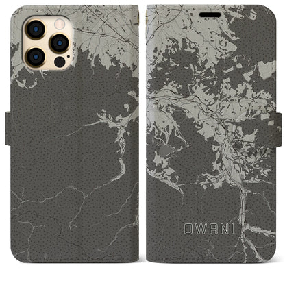 【大鰐（青森県）】地図柄iPhoneケース（手帳タイプ）モノトーン・iPhone 12 Pro Max 用