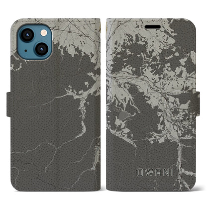 【大鰐（青森県）】地図柄iPhoneケース（手帳タイプ）モノトーン・iPhone 13 用