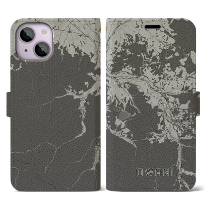 【大鰐（青森県）】地図柄iPhoneケース（手帳タイプ）モノトーン・iPhone 14 用