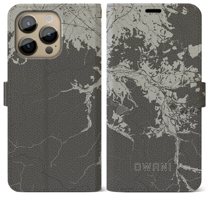 【大鰐（青森県）】地図柄iPhoneケース（手帳タイプ）モノトーン・iPhone 14 Pro Max 用