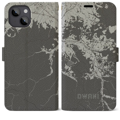 【大鰐（青森県）】地図柄iPhoneケース（手帳タイプ）モノトーン・iPhone 14 Plus 用