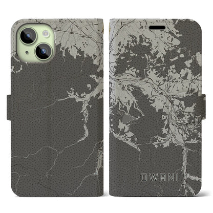 【大鰐（青森県）】地図柄iPhoneケース（手帳タイプ）モノトーン・iPhone 15 用