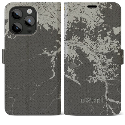 【大鰐（青森県）】地図柄iPhoneケース（手帳タイプ）モノトーン・iPhone 15 Pro Max 用