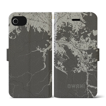 【大鰐（青森県）】地図柄iPhoneケース（手帳タイプ）モノトーン・iPhone SE（第3 / 第2世代） / 8 / 7 / 6s / 6 用