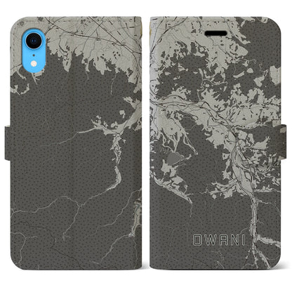 【大鰐（青森県）】地図柄iPhoneケース（手帳タイプ）モノトーン・iPhone XR 用