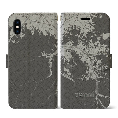 【大鰐（青森県）】地図柄iPhoneケース（手帳タイプ）モノトーン・iPhone XS / X 用