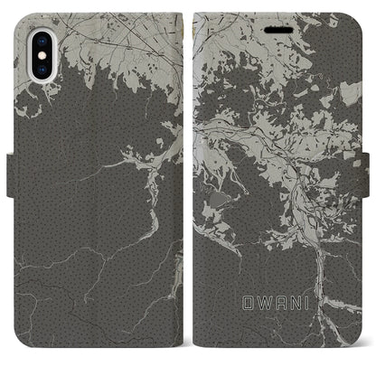 【大鰐（青森県）】地図柄iPhoneケース（手帳タイプ）モノトーン・iPhone XS Max 用