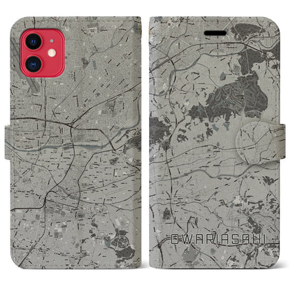 【尾張旭（愛知県）】地図柄iPhoneケース（手帳タイプ）モノトーン・iPhone 11 用