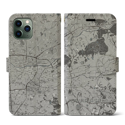 【尾張旭（愛知県）】地図柄iPhoneケース（手帳タイプ）モノトーン・iPhone 11 Pro 用