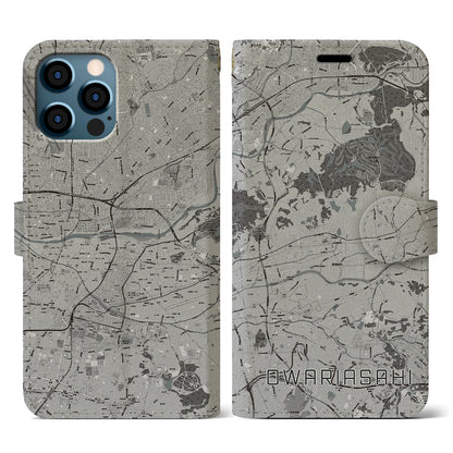 【尾張旭（愛知県）】地図柄iPhoneケース（手帳タイプ）モノトーン・iPhone 12 / 12 Pro 用