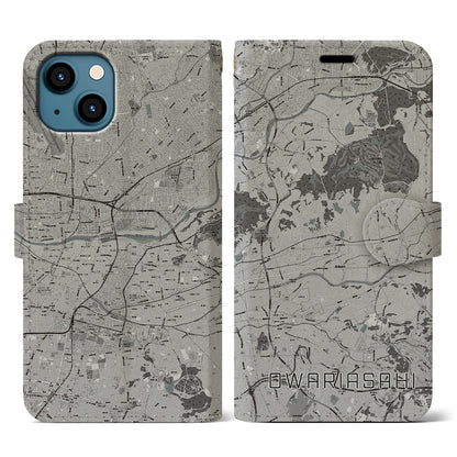 【尾張旭（愛知県）】地図柄iPhoneケース（手帳タイプ）モノトーン・iPhone 13 用