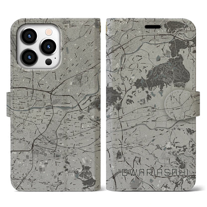 【尾張旭（愛知県）】地図柄iPhoneケース（手帳タイプ）モノトーン・iPhone 13 Pro 用