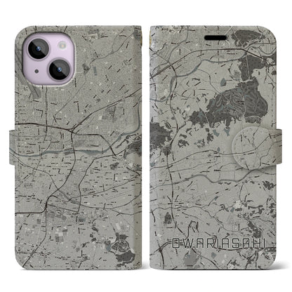 【尾張旭（愛知県）】地図柄iPhoneケース（手帳タイプ）モノトーン・iPhone 14 用