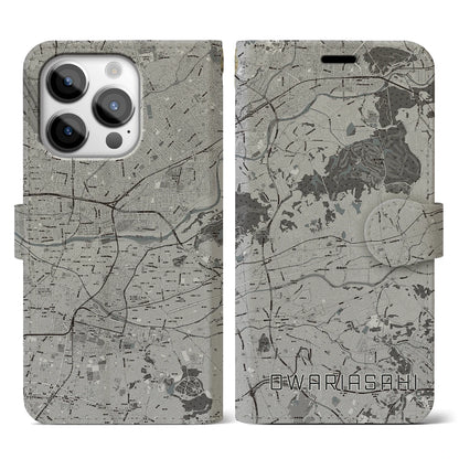 【尾張旭（愛知県）】地図柄iPhoneケース（手帳タイプ）モノトーン・iPhone 14 Pro 用