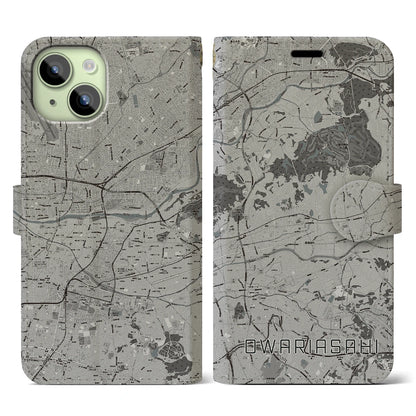 【尾張旭（愛知県）】地図柄iPhoneケース（手帳タイプ）モノトーン・iPhone 15 用