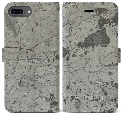 【尾張旭（愛知県）】地図柄iPhoneケース（手帳タイプ）モノトーン・iPhone 8Plus /7Plus / 6sPlus / 6Plus 用