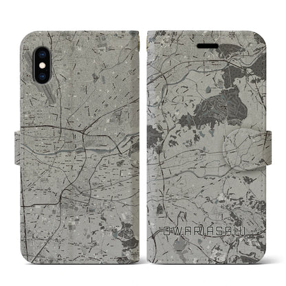 【尾張旭（愛知県）】地図柄iPhoneケース（手帳タイプ）モノトーン・iPhone XS / X 用