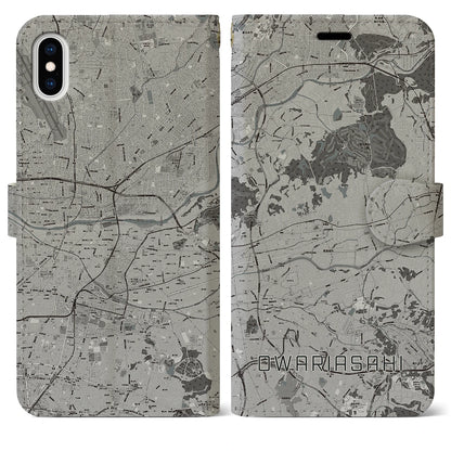 【尾張旭（愛知県）】地図柄iPhoneケース（手帳タイプ）モノトーン・iPhone XS Max 用