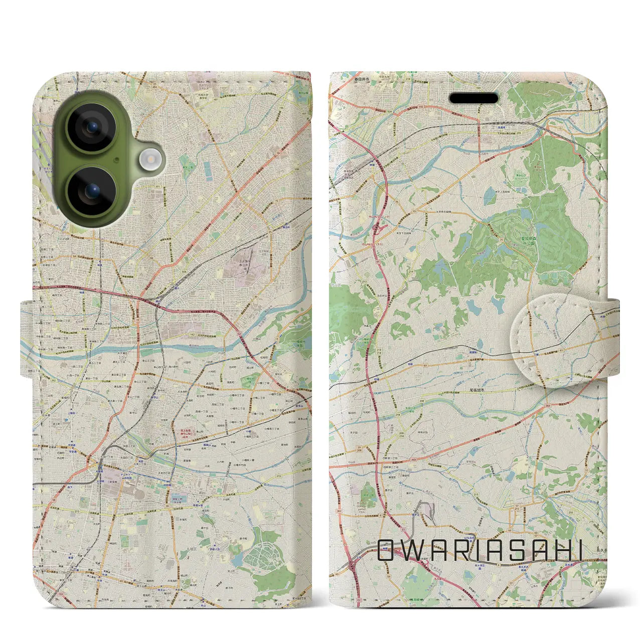 【尾張旭（愛知県）】地図柄iPhoneケース（手帳タイプ）