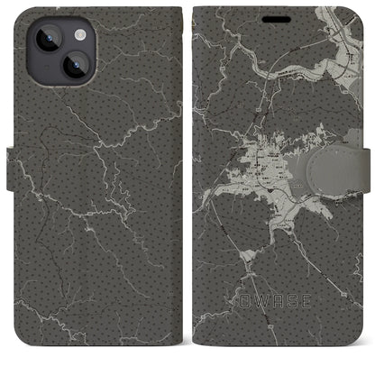 【尾鷲2（三重県）】地図柄iPhoneケース（手帳タイプ）モノトーン・iPhone 14 Plus 用