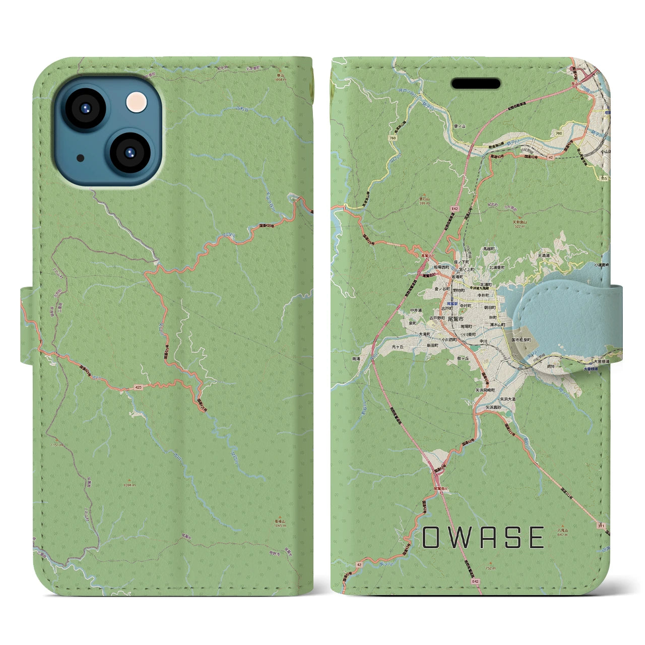 【尾鷲2（三重県）】地図柄iPhoneケース（手帳タイプ）ナチュラル・iPhone 13 用