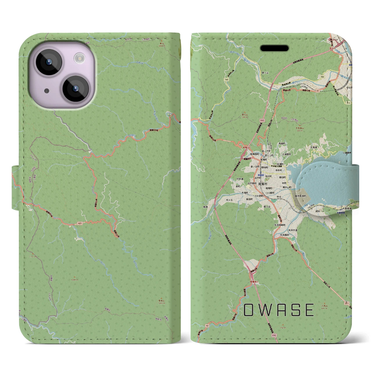 【尾鷲2（三重県）】地図柄iPhoneケース（手帳タイプ）ナチュラル・iPhone 14 用