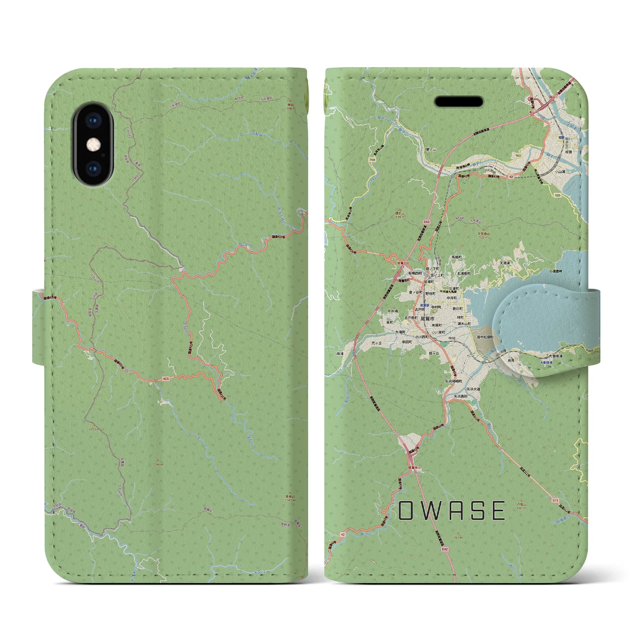 【尾鷲2（三重県）】地図柄iPhoneケース（手帳タイプ）ナチュラル・iPhone XS / X 用