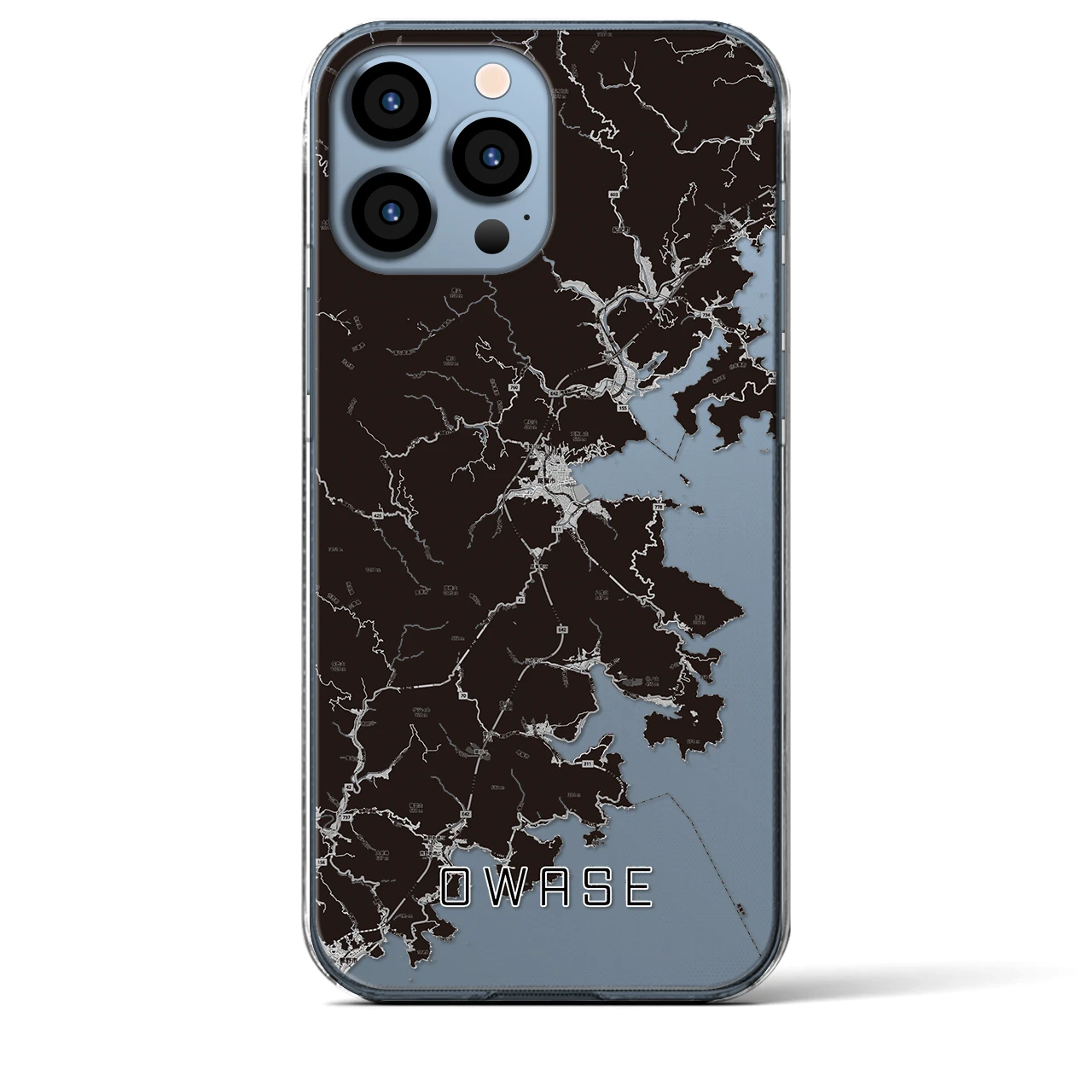 【尾鷲（三重県）】地図柄iPhoneケース（クリアタイプ）モノトーン・iPhone 13 Pro Max 用