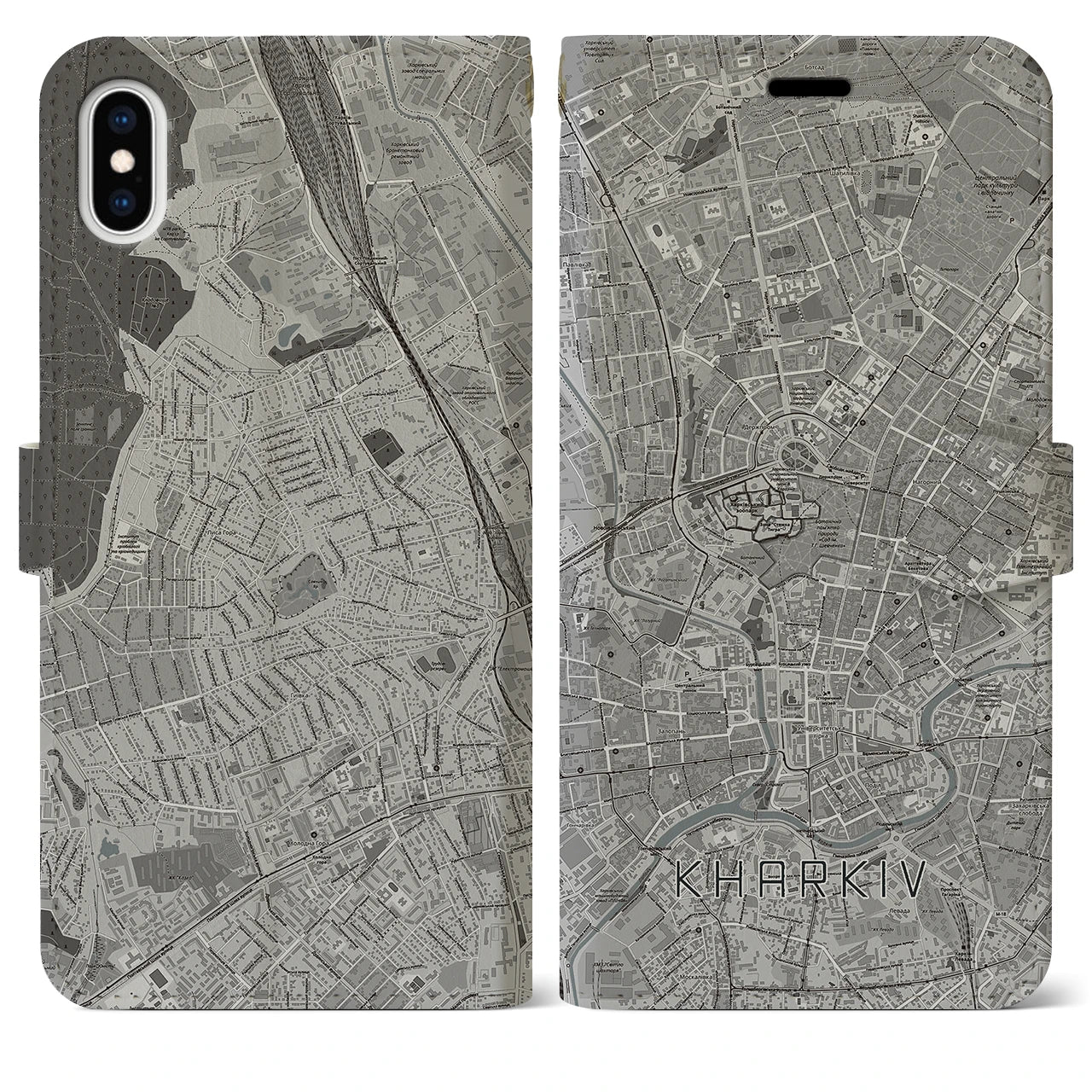 【尾鷲】地図柄iPhoneケース（手帳両面タイプ・モノトーン）iPhone XS Max 用