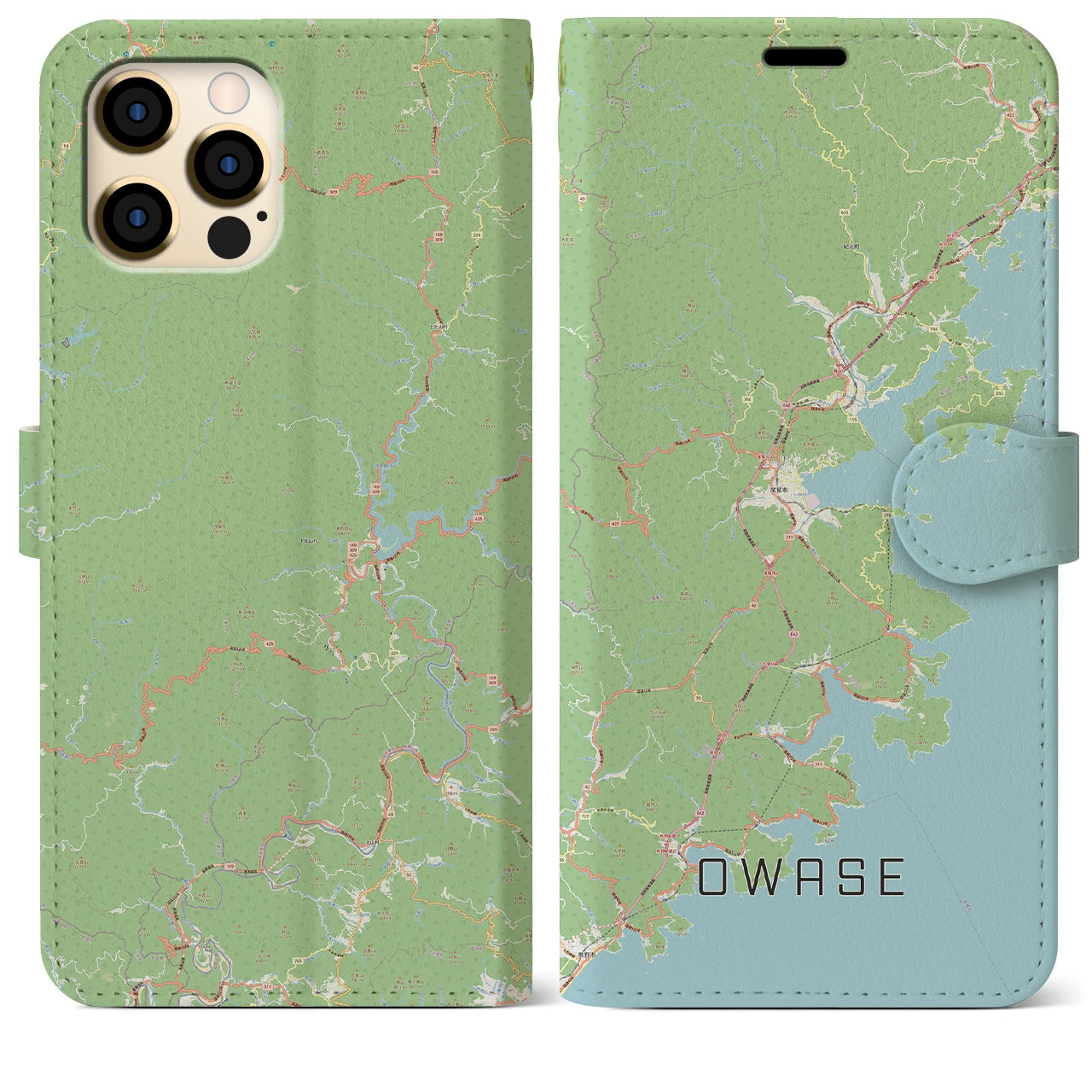 【尾鷲（三重県）】地図柄iPhoneケース（手帳タイプ）ナチュラル・iPhone 12 Pro Max 用