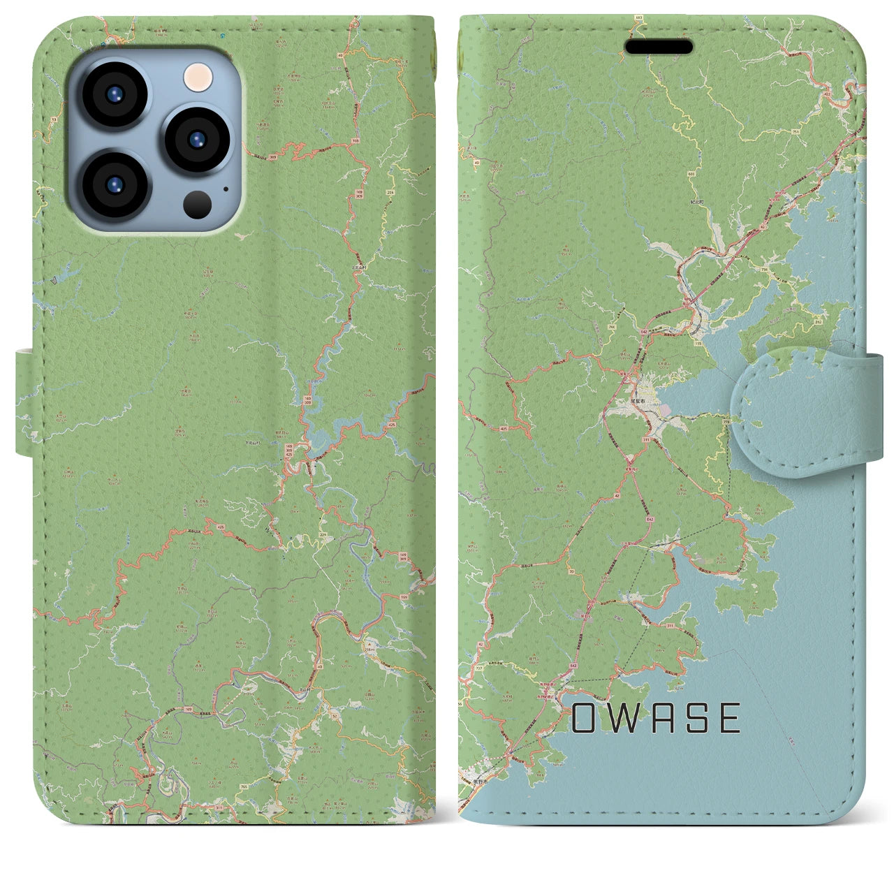 【尾鷲（三重県）】地図柄iPhoneケース（手帳タイプ）ナチュラル・iPhone 13 Pro Max 用