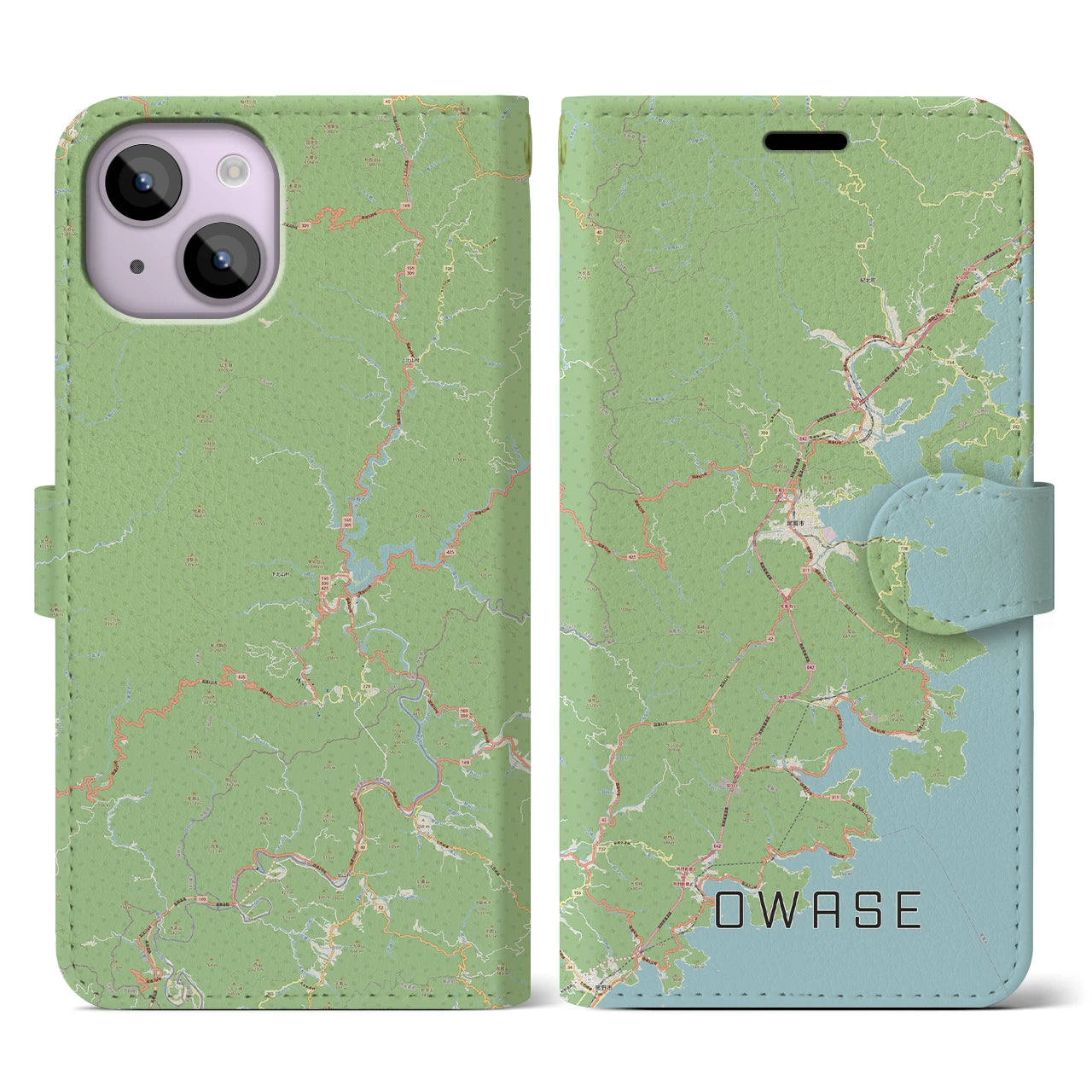 【尾鷲（三重県）】地図柄iPhoneケース（手帳タイプ）ナチュラル・iPhone 14 用