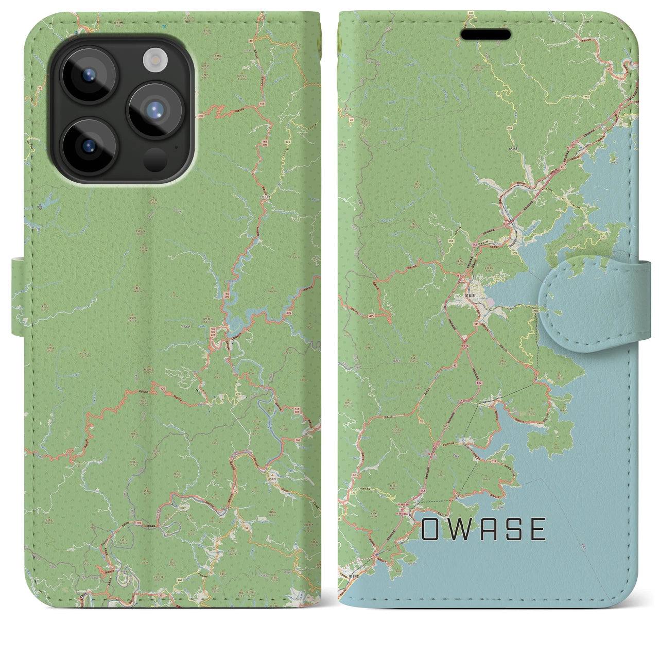 【尾鷲（三重県）】地図柄iPhoneケース（手帳タイプ）ナチュラル・iPhone 15 Pro Max 用