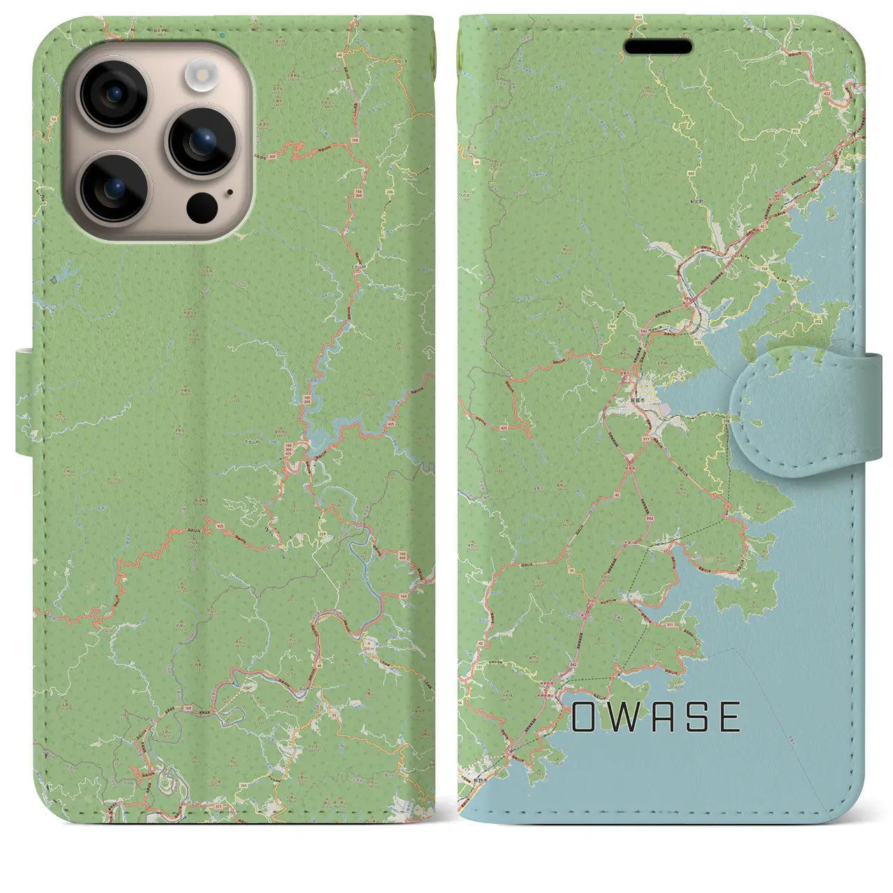 【尾鷲（三重県）】地図柄iPhoneケース（手帳タイプ）ナチュラル・iPhone 16 Plus 用