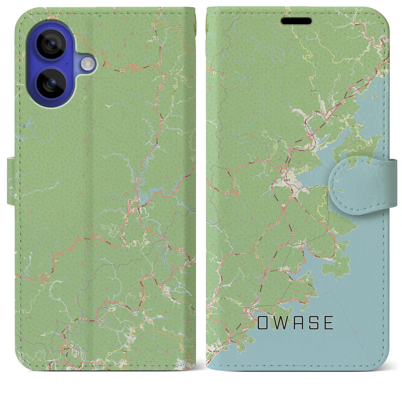 【尾鷲（三重県）】地図柄iPhoneケース（手帳タイプ）ナチュラル・iPhone 16 Pro Max 用