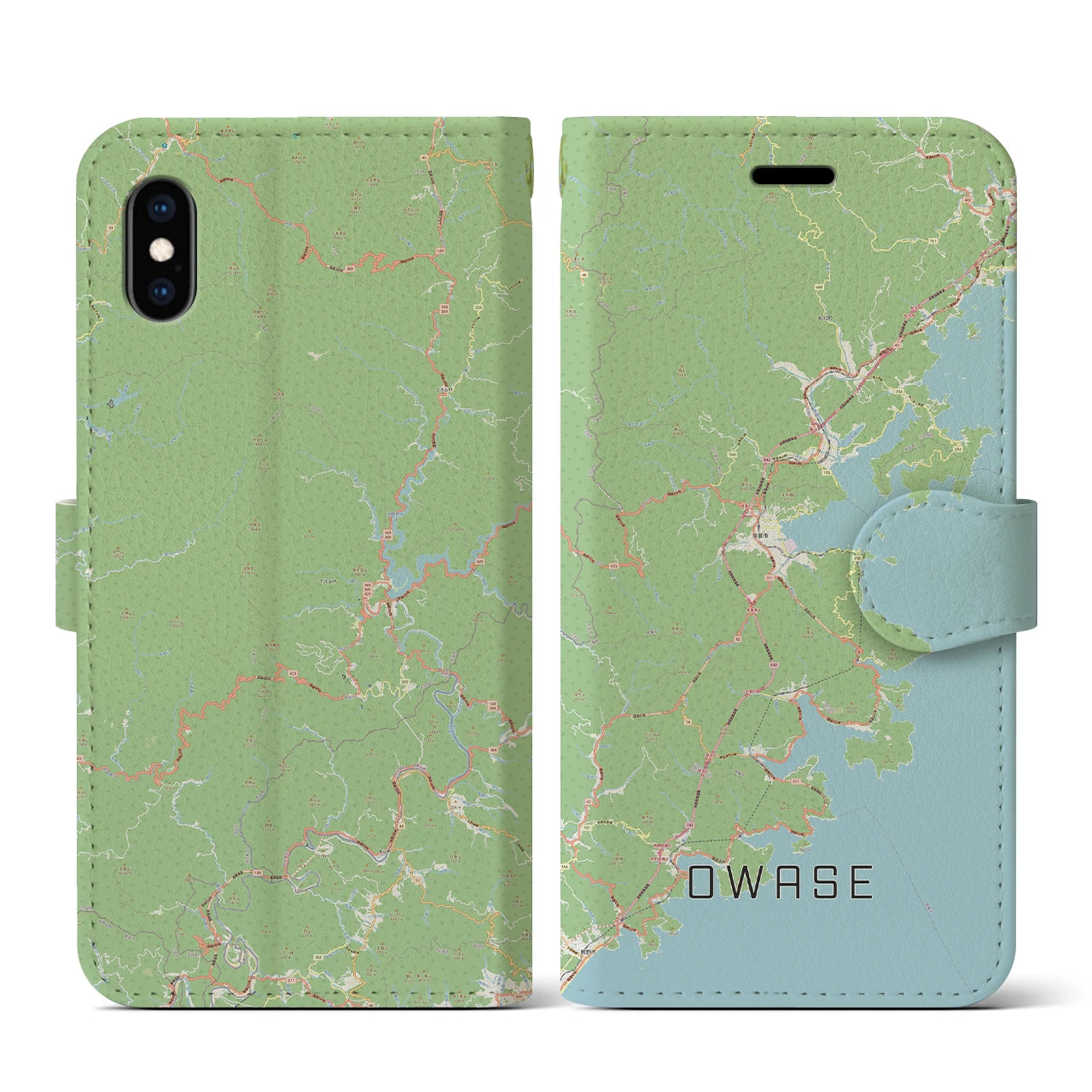 【尾鷲（三重県）】地図柄iPhoneケース（手帳タイプ）ナチュラル・iPhone XS / X 用